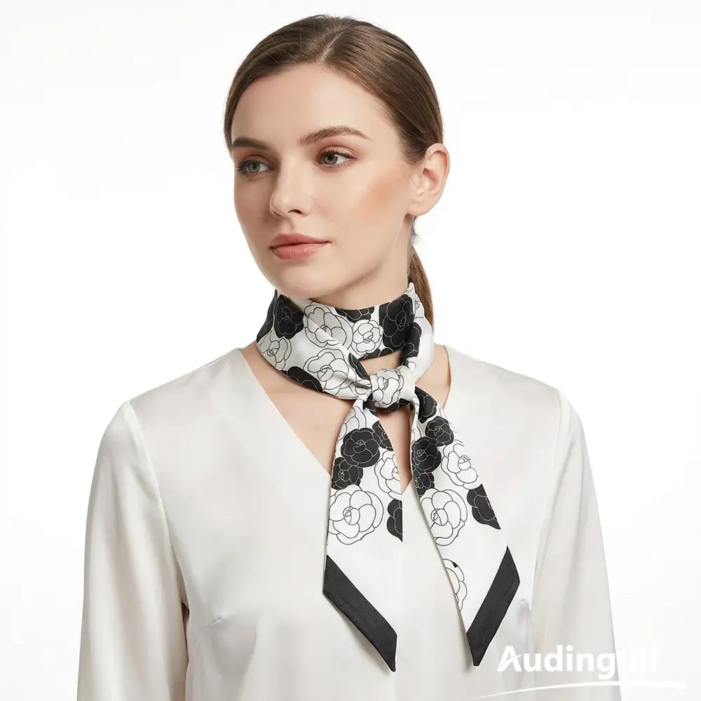 Audingull 100% Silk Skinny Scarf for Women Hair Neck or Bag