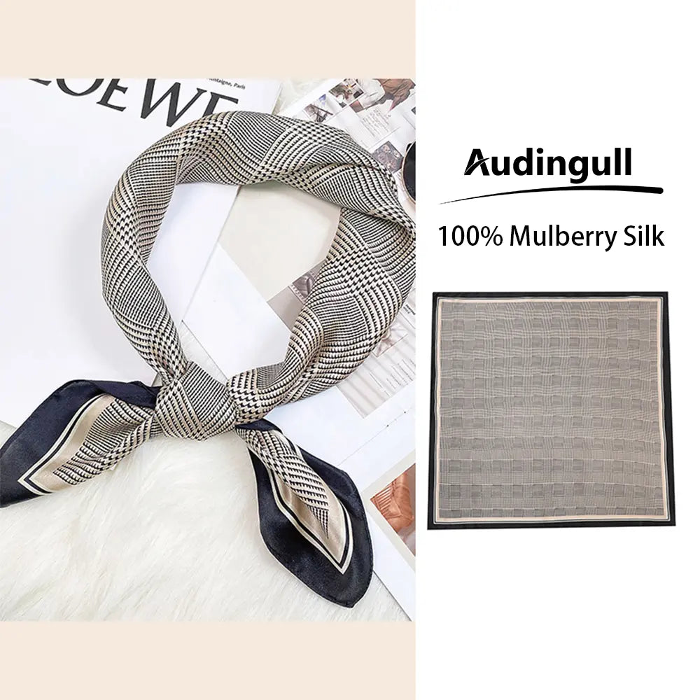 Audingull Classic Women's 100% Silk Scarf for Hair or Neck
