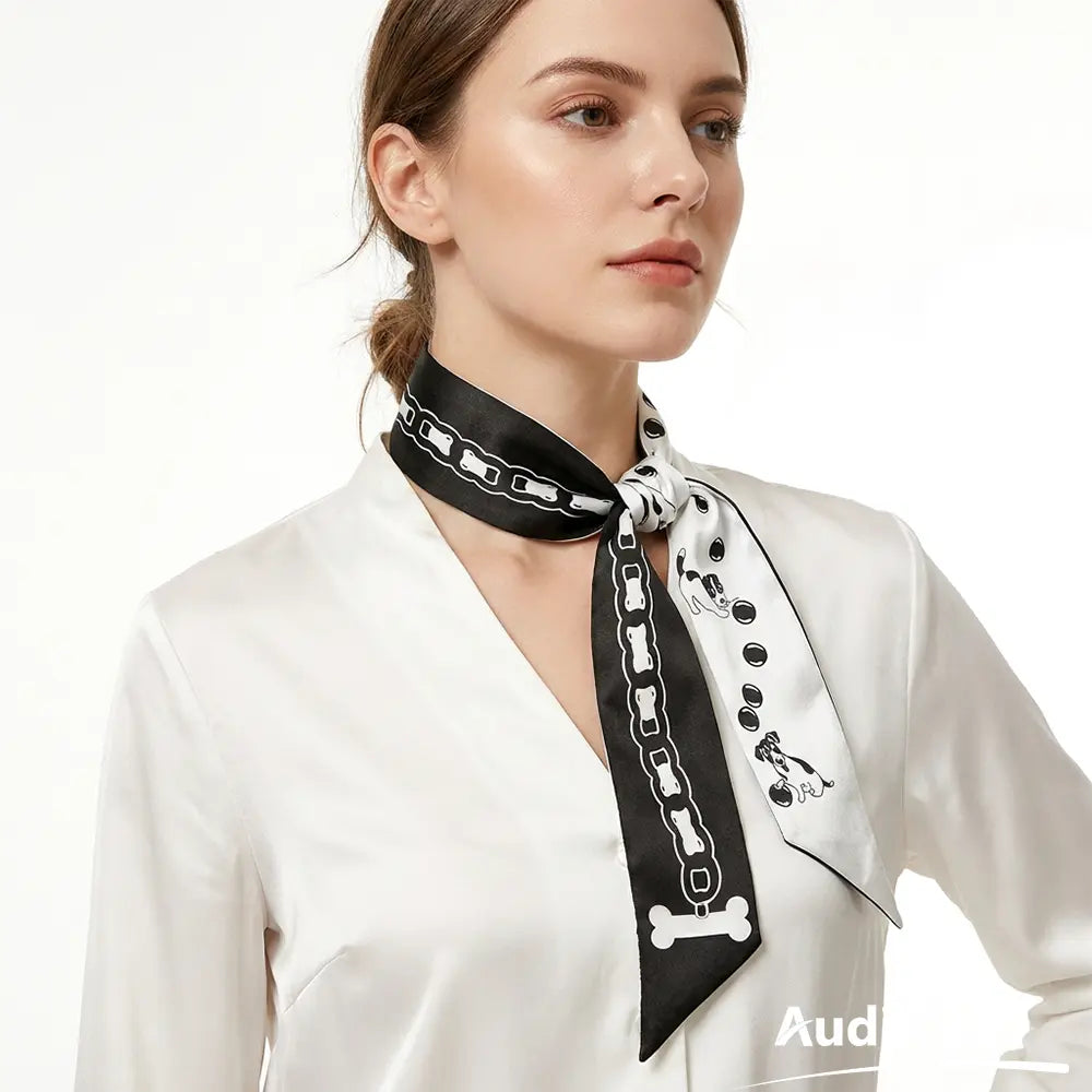 Audingull Soft 100% Silk Skinny Scarf for Women Neck Scarf