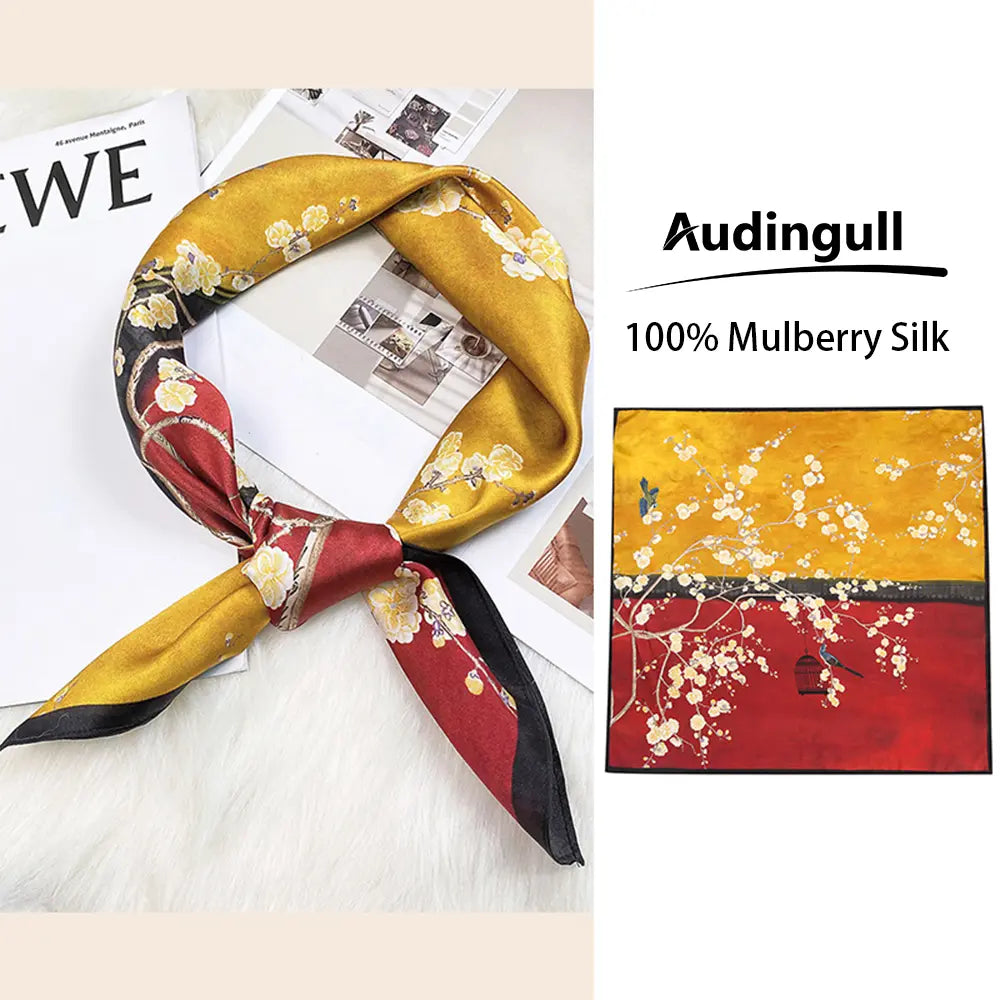 Audingull 100% Mulberry Silk Square Scarf