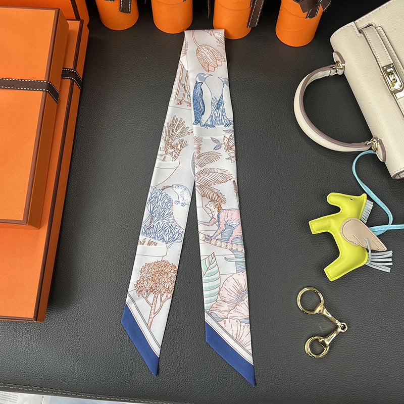 Audingull Comfortable 100% Silk Skinny Scarf Hair Neck Scarf