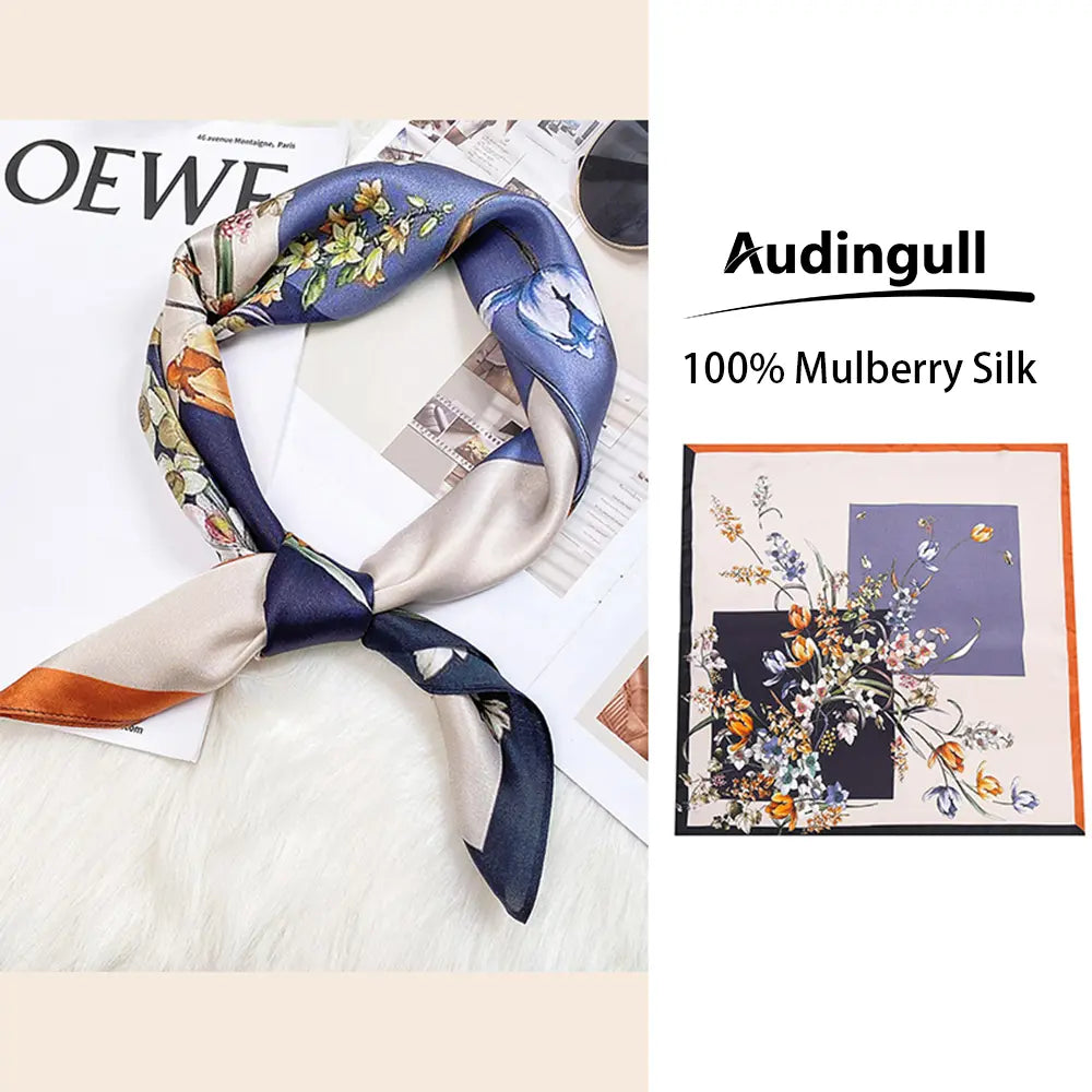 Audingull 100% Mulberry Silk Square Scarf