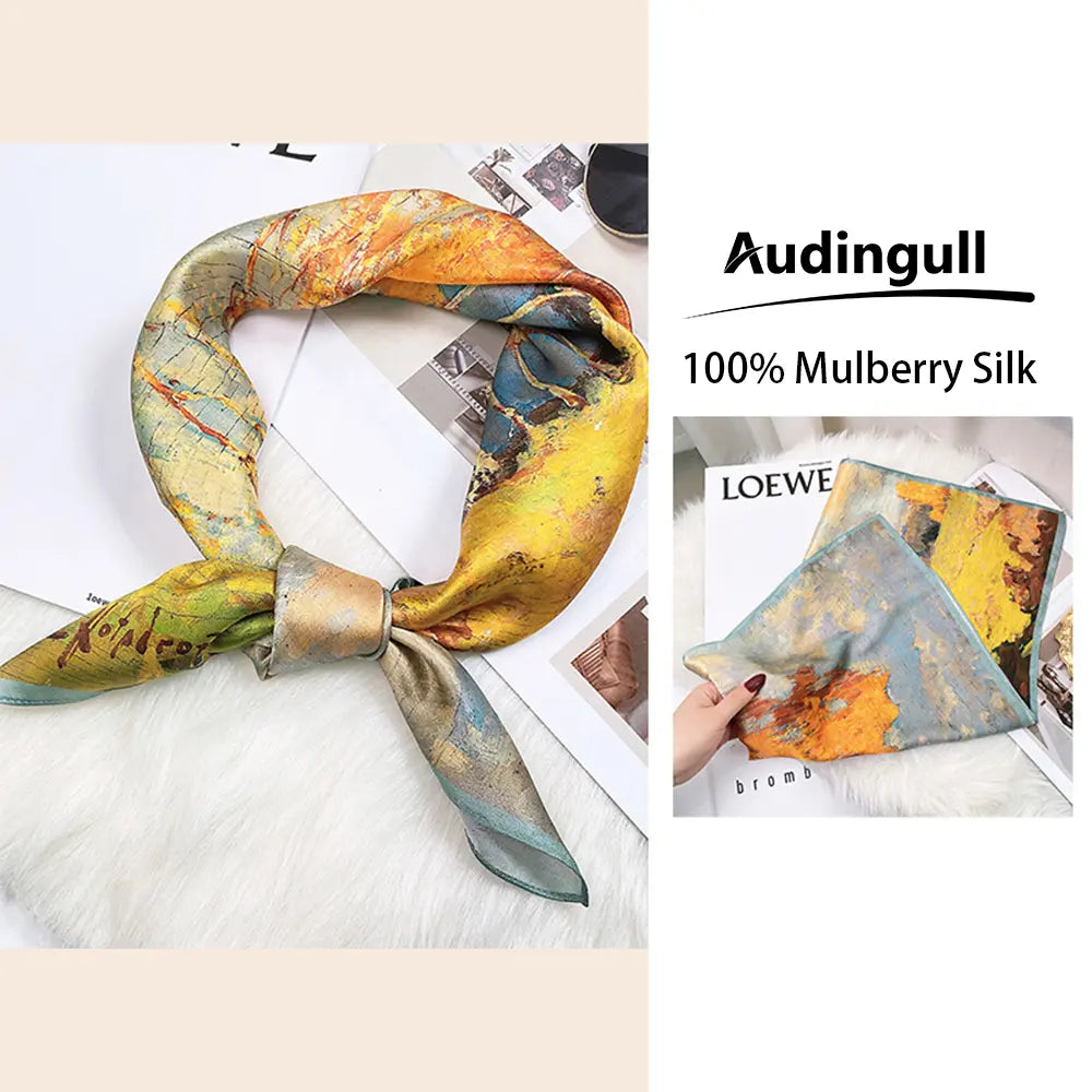 Audingull Soft Printed 100% Silk Scarf for Women Fashion
