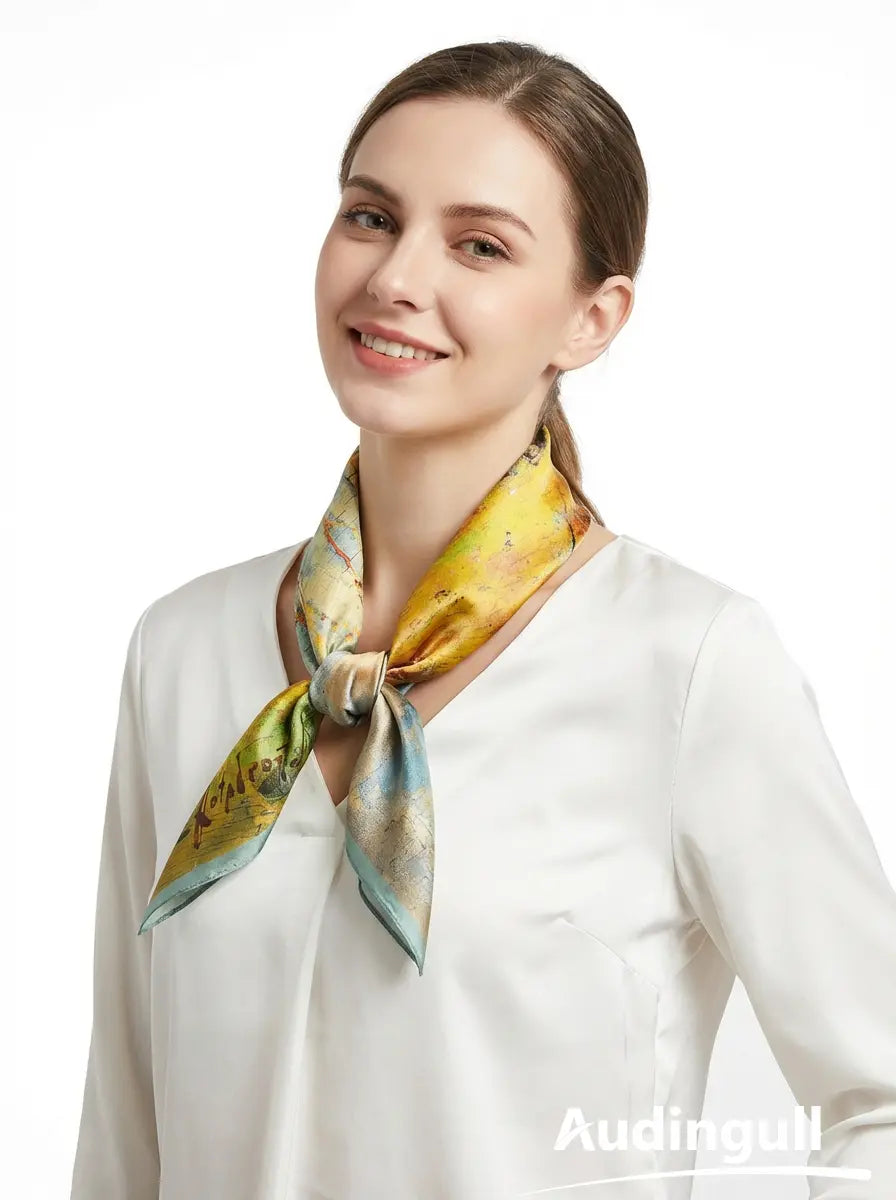 Audingull Soft Printed 100% Silk Scarf for Women Fashion