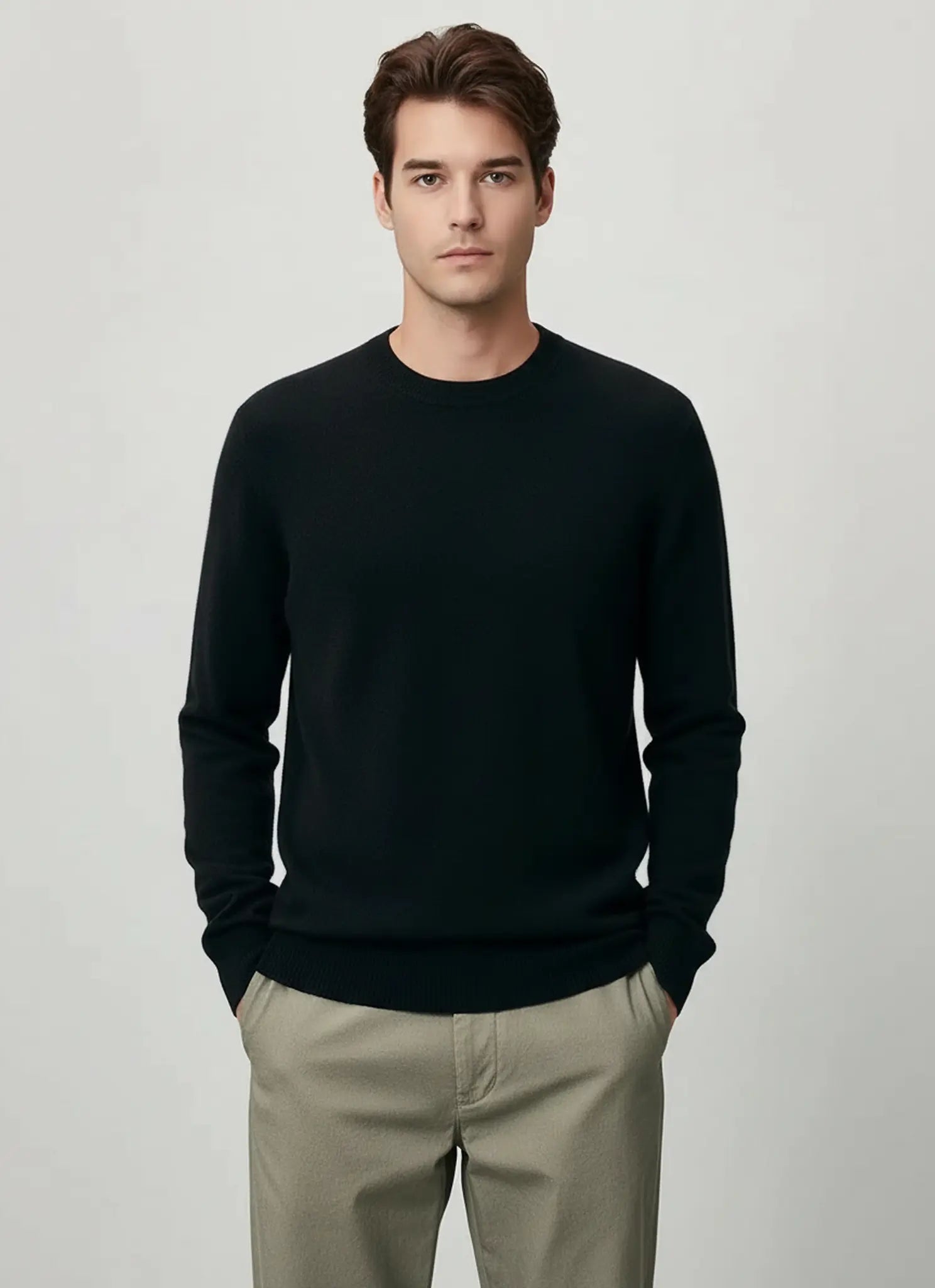 Audingull Men’s 100% Cashmere Ribbed Crewneck Sweater – Classic Knit