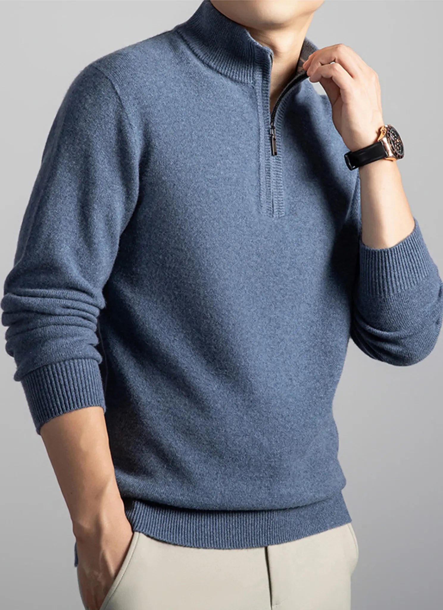 Audingull Men’s Premium 100% Cashmere Half-Zip Mock Neck Sweater