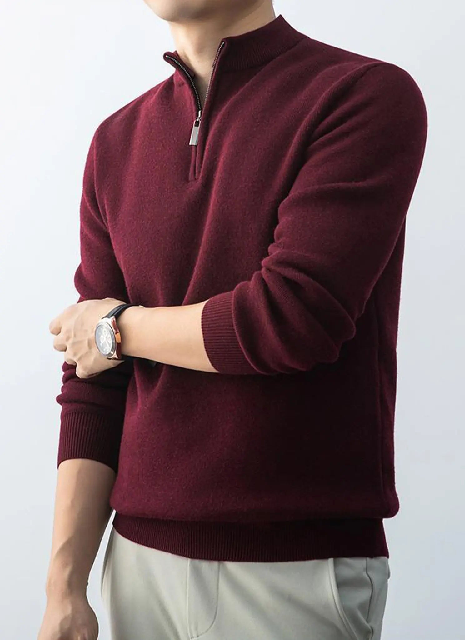 Audingull Men’s Premium 100% Cashmere Half-Zip Mock Neck Sweater