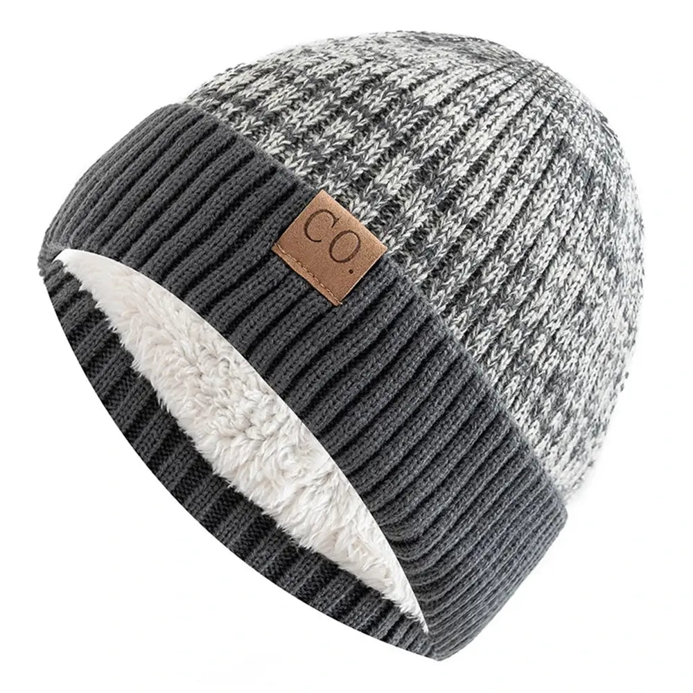 Two-Tone Ribbed Knit Beanie with Fleece Lining