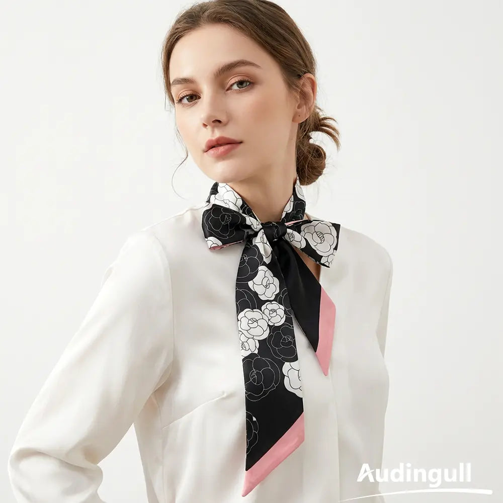 Audingull 100% Silk Skinny Scarf for Women Hair Neck or Bag