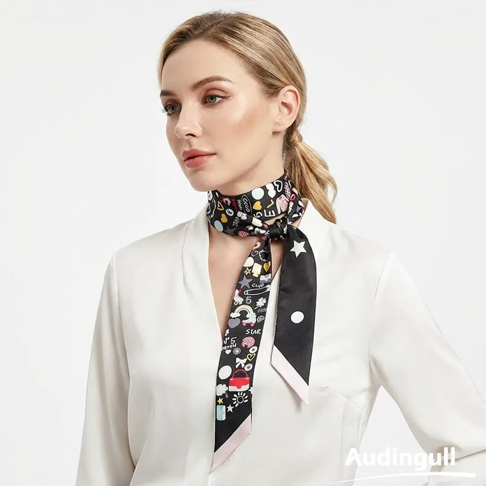Audingull Women's 100% Silk Skinny Scarf Hair Neck Accessory