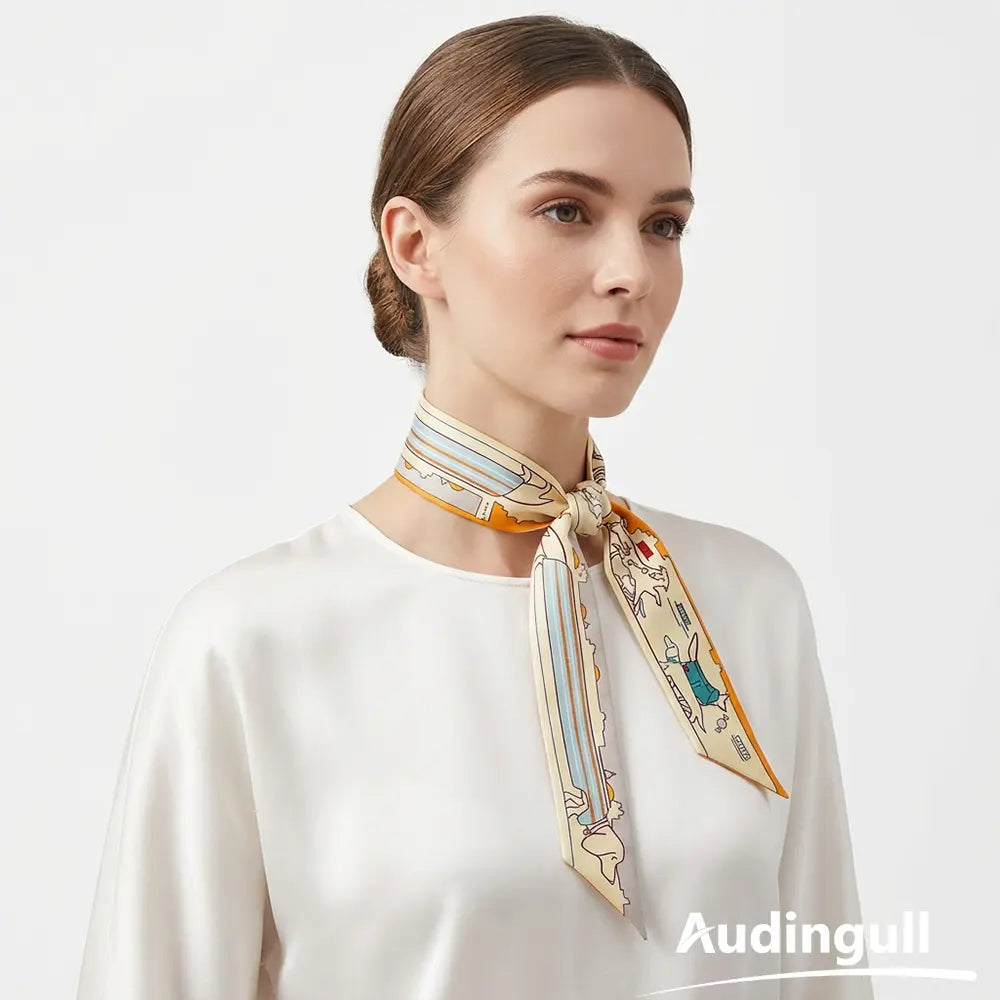 Audingull 100% Silk Skinny Scarf