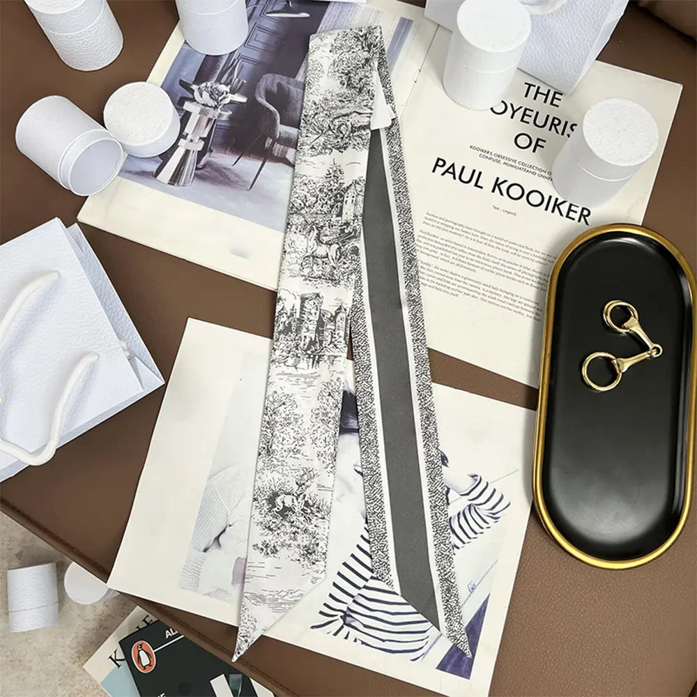 Audingull 100% Silk Skinny Long Scarf