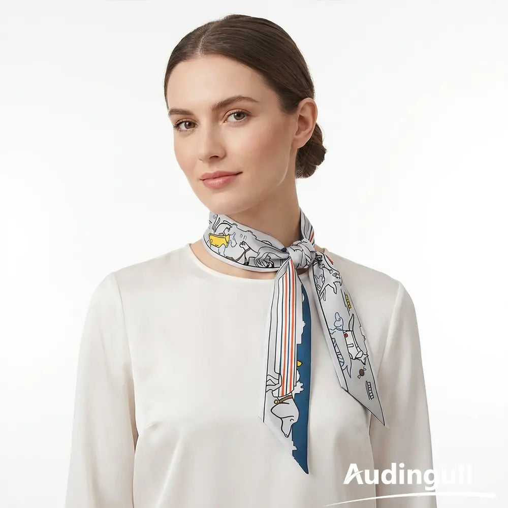 Audingull 100% Silk Skinny Scarf