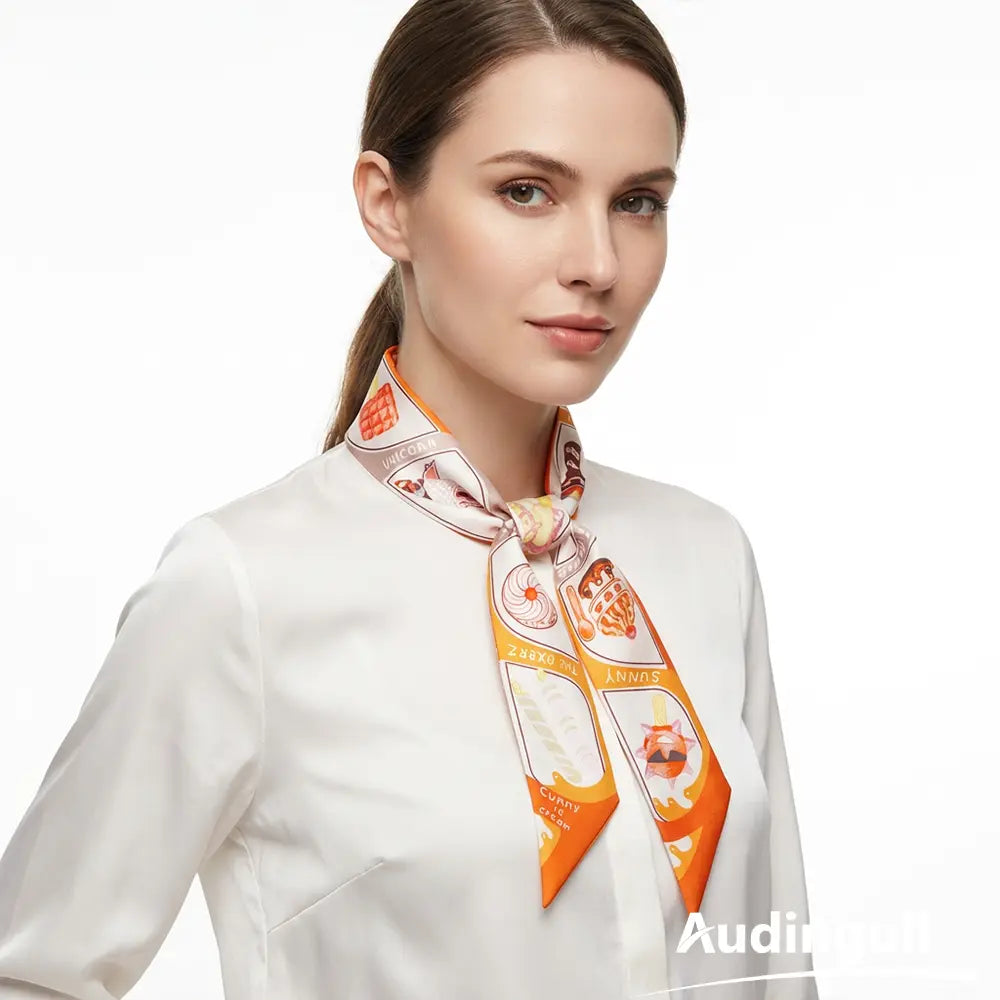 Audingull Lightweight Hair Ribbon 100% Silk Skinny Scarf