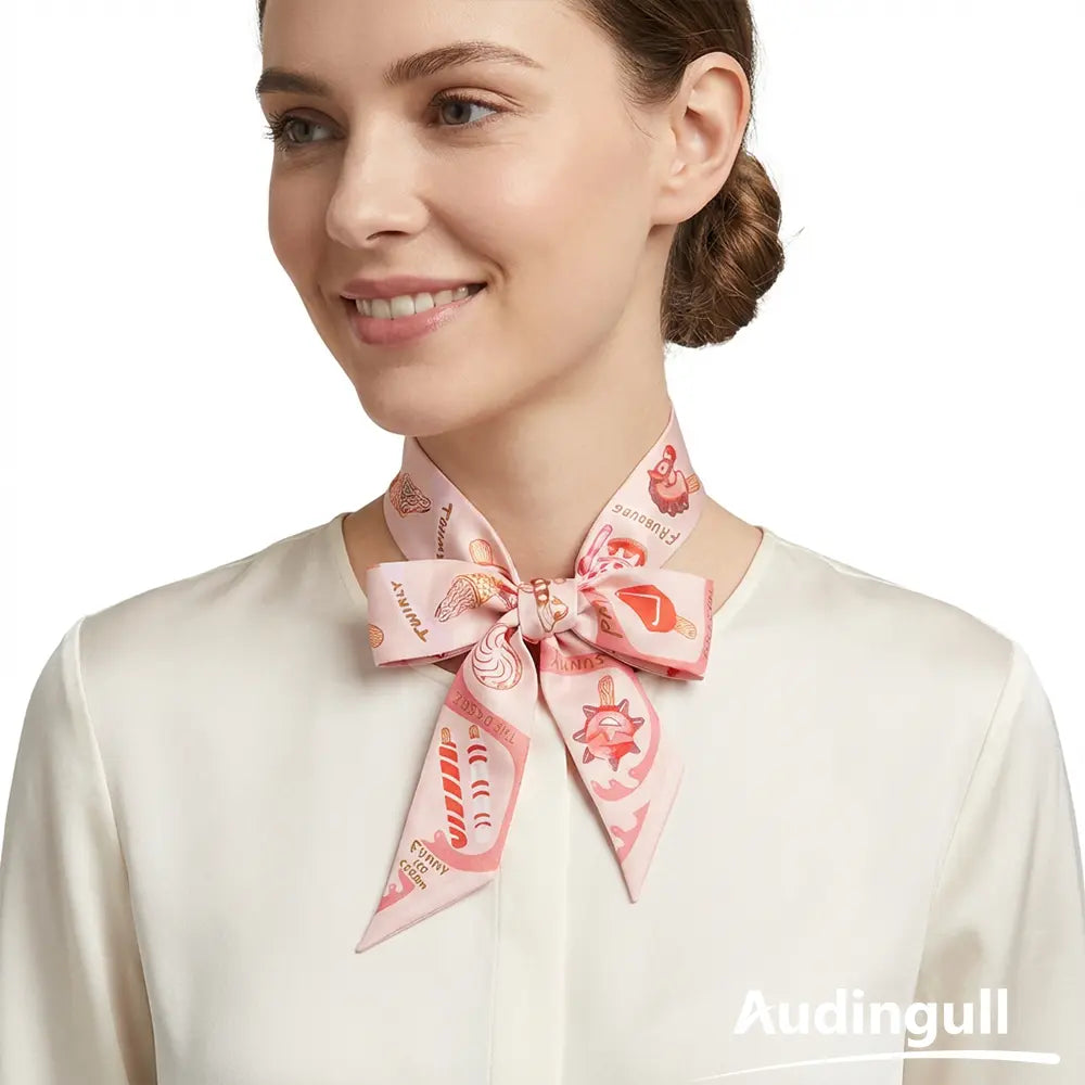 Audingull Lightweight Hair Ribbon 100% Silk Skinny Scarf