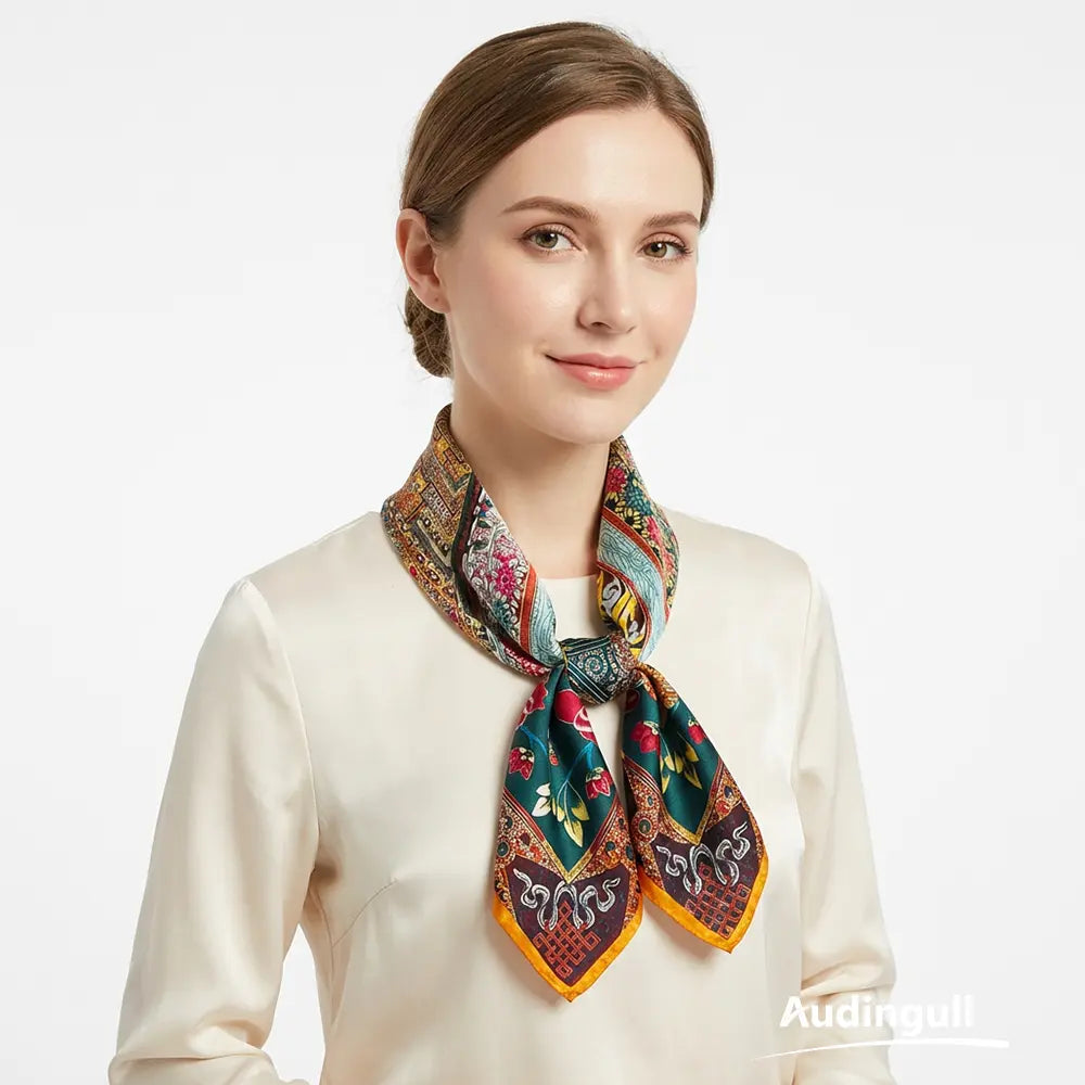 Audingull Printed 100% Silk Scarf for Women Accessories