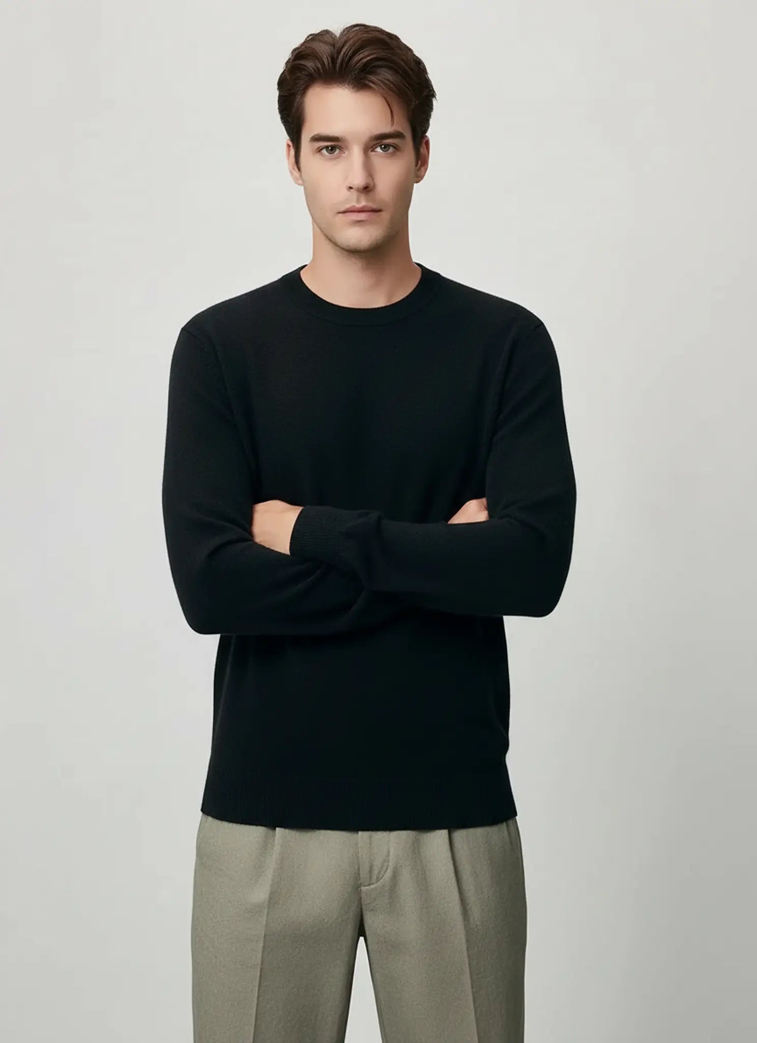 Audingull Men’s 100% Cashmere Ribbed Crewneck Sweater – Classic Knit