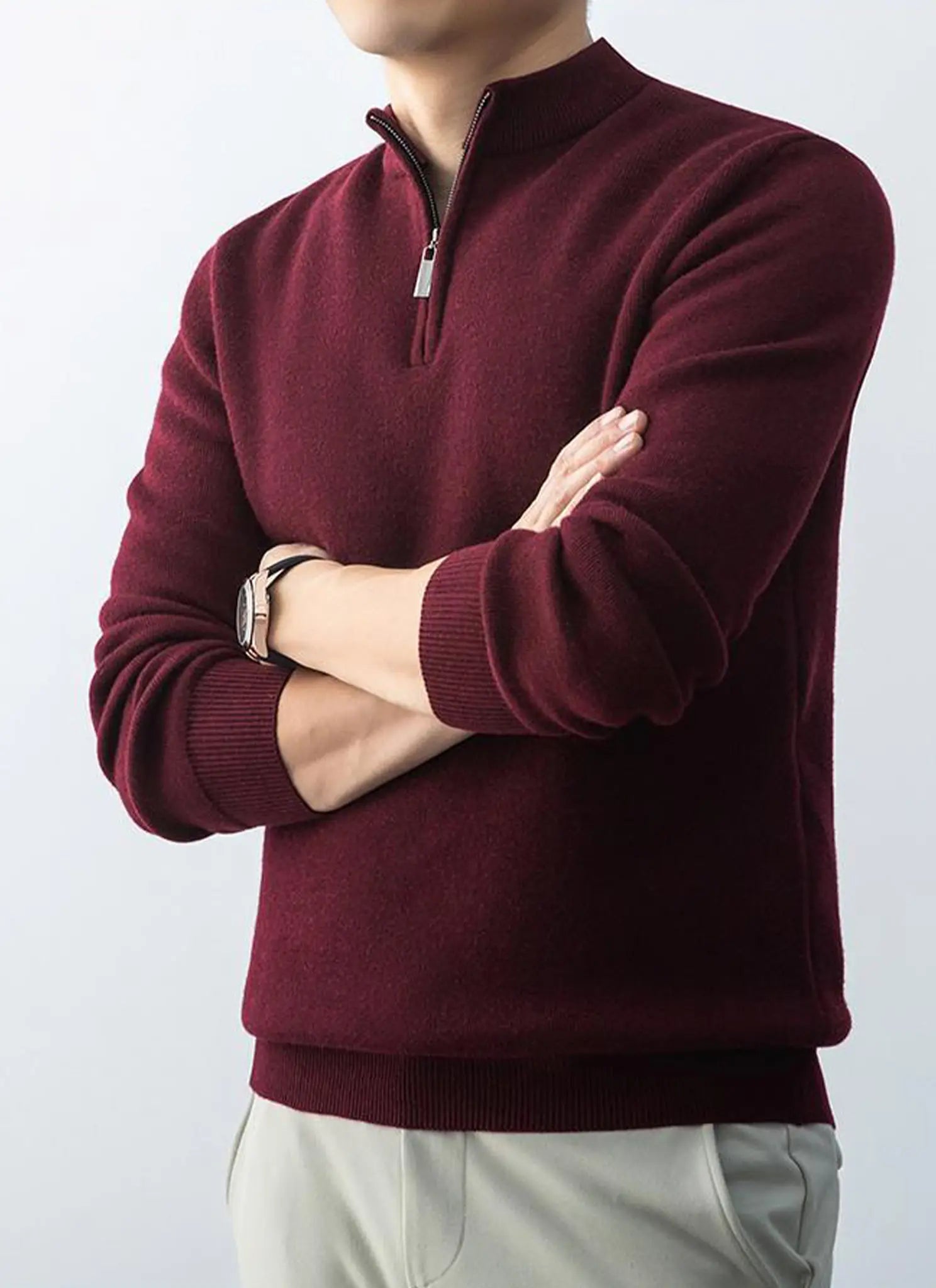 Audingull Men's Premium 100% Cashmere Half-Zip Mock Neck Sweater