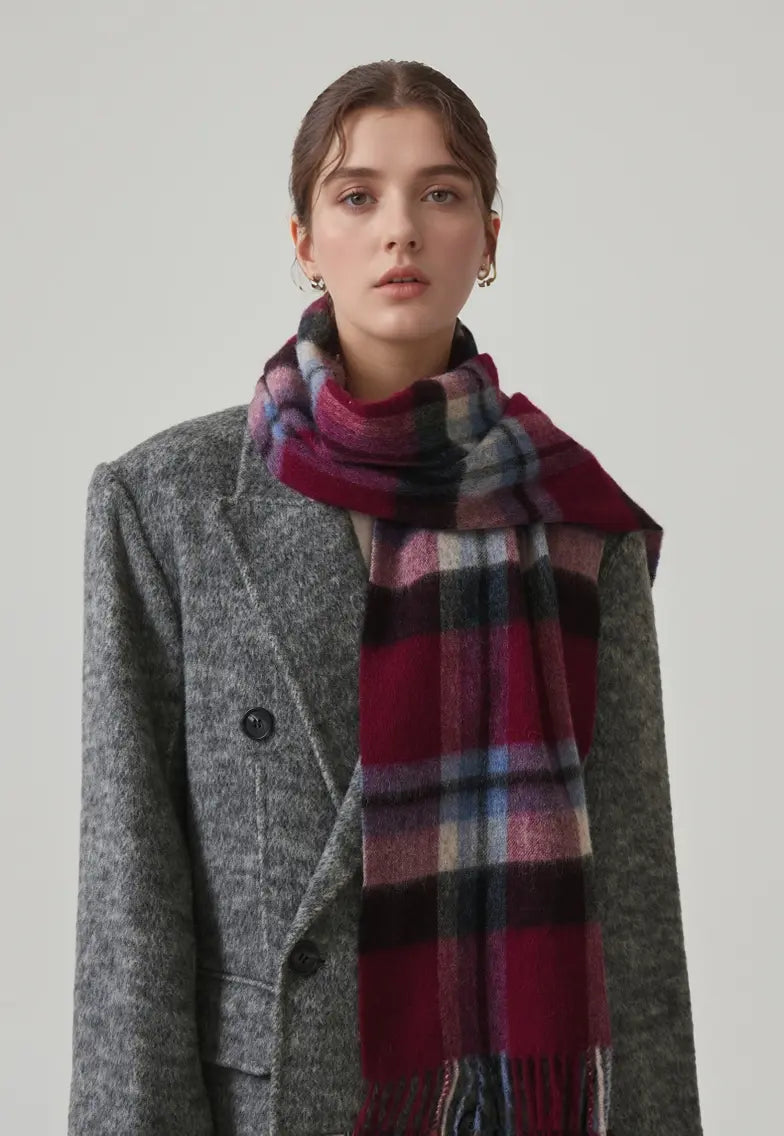 Audingull 100% Pure Wool Plaid Scarf