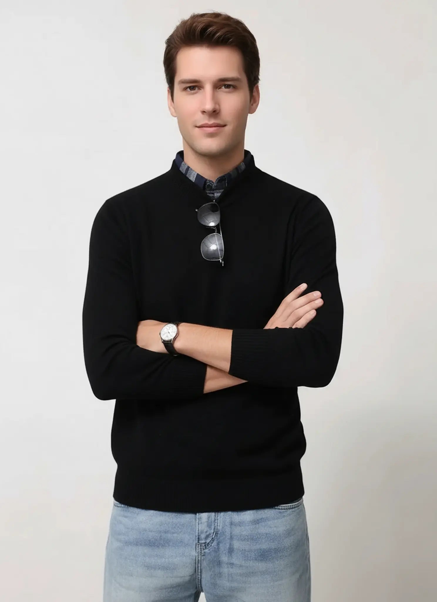 Audingull Men's 100% Cashmere Mock Neck Sweater – Lightweight Knit