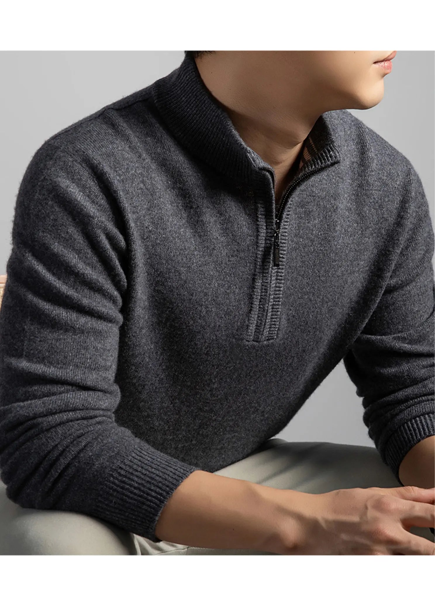 Audingull Men’s Premium 100% Cashmere Half-Zip Mock Neck Sweater