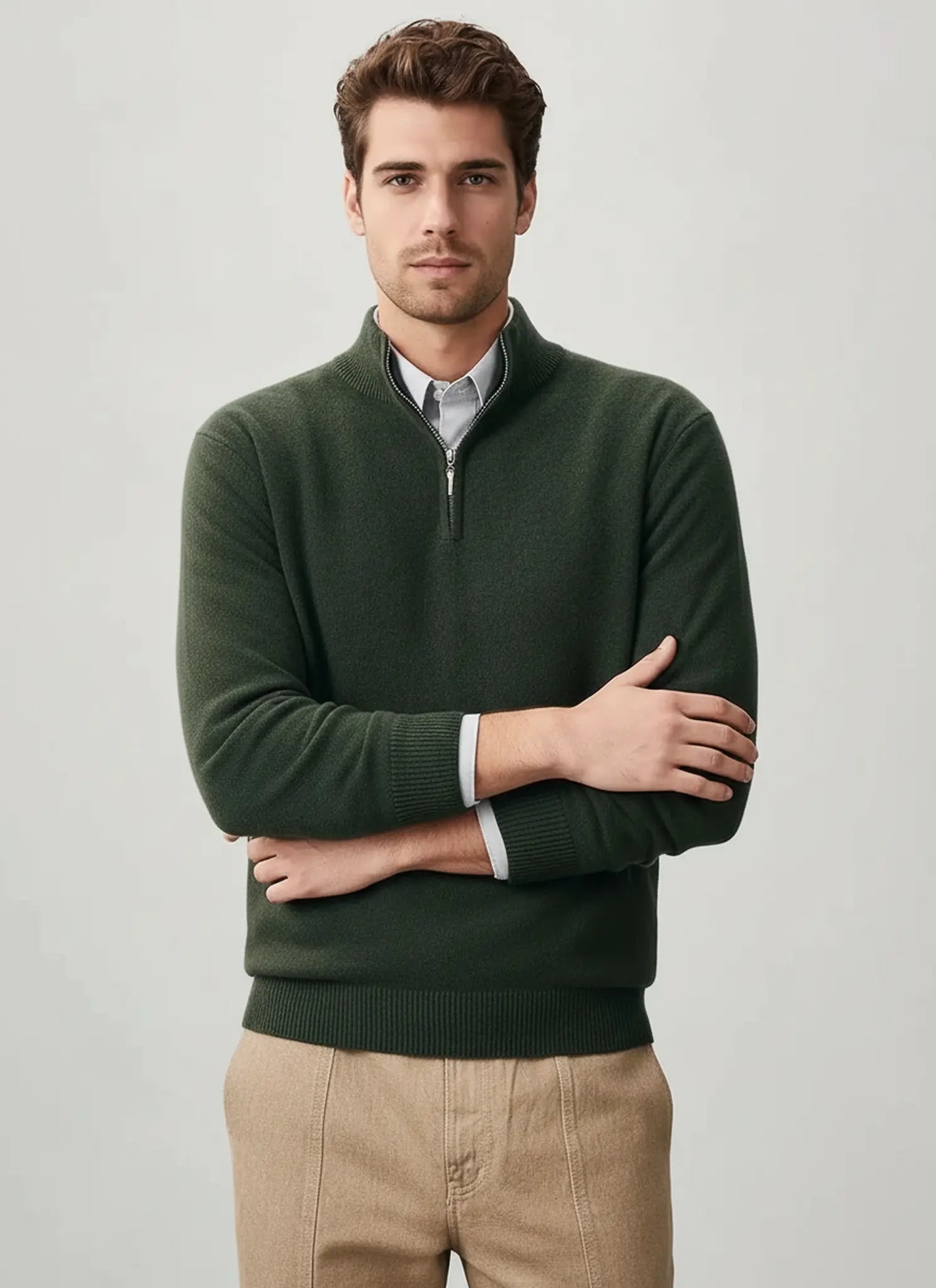 Audingull Men’s Premium 100% Cashmere Half-Zip Mock Neck Sweater