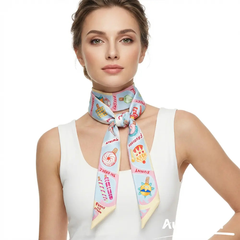 Audingull Lightweight Hair Ribbon 100% Silk Skinny Scarf