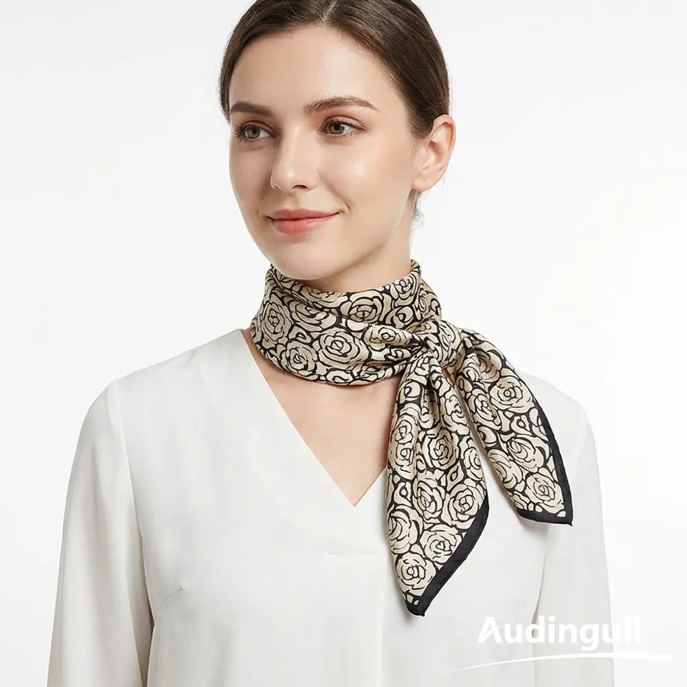 Audingull 100% Silk Scarf for Women Square Hair and Neck Scarf