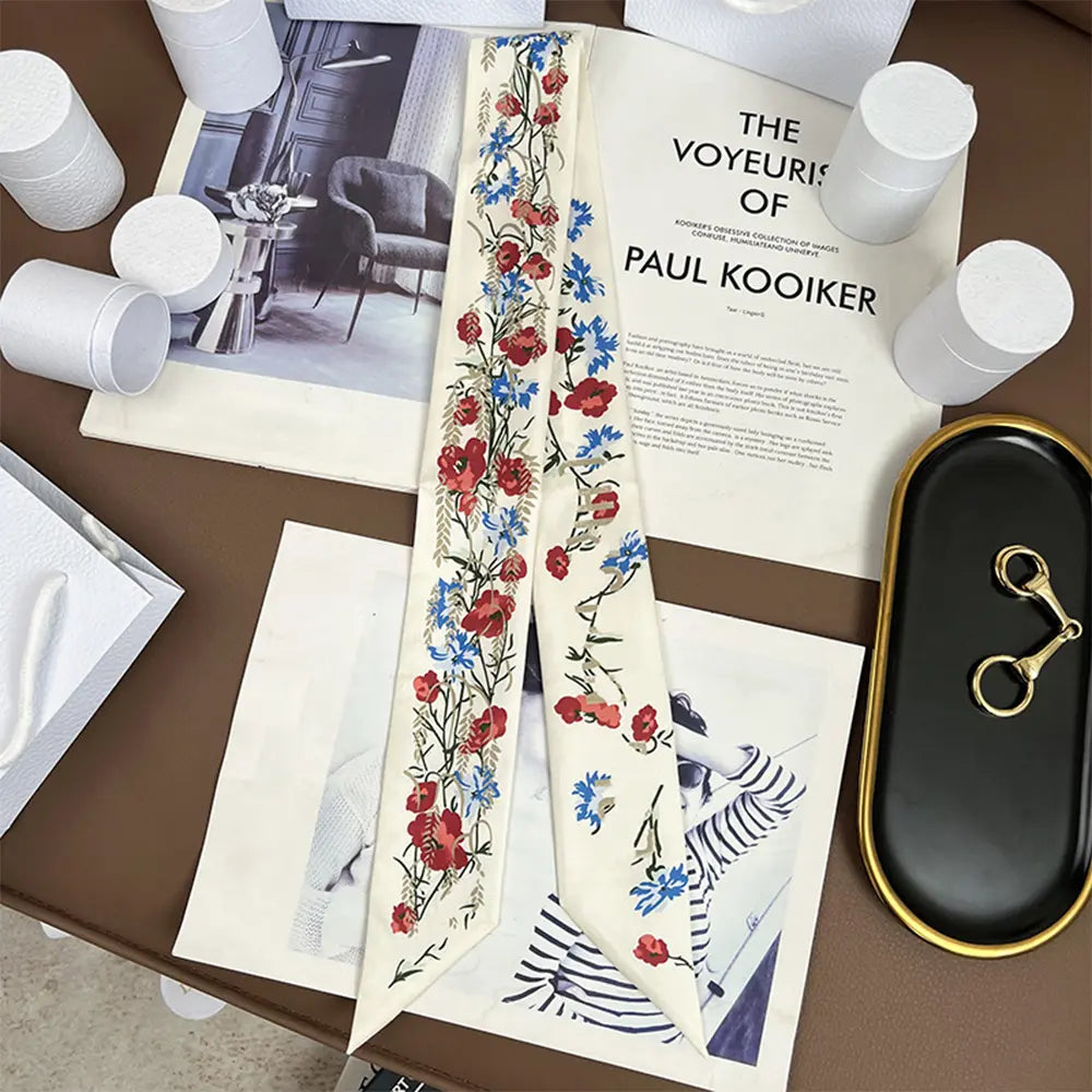 Audingull 100% Silk Skinny Long Scarf