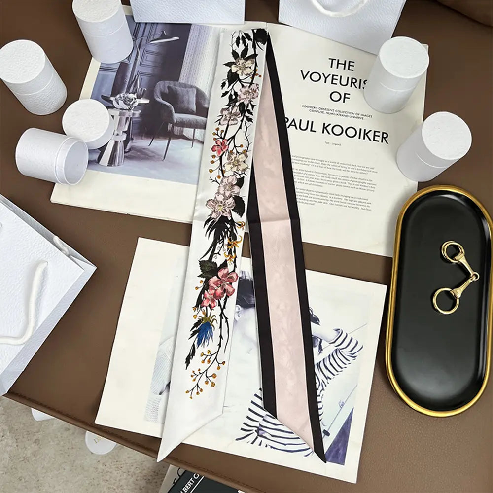 Audingull 100% Silk Skinny Long Scarf