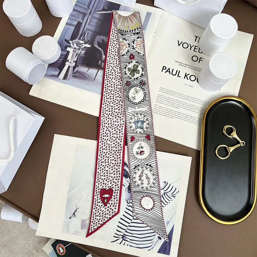 Audingull 100% Silk Skinny Long Scarf