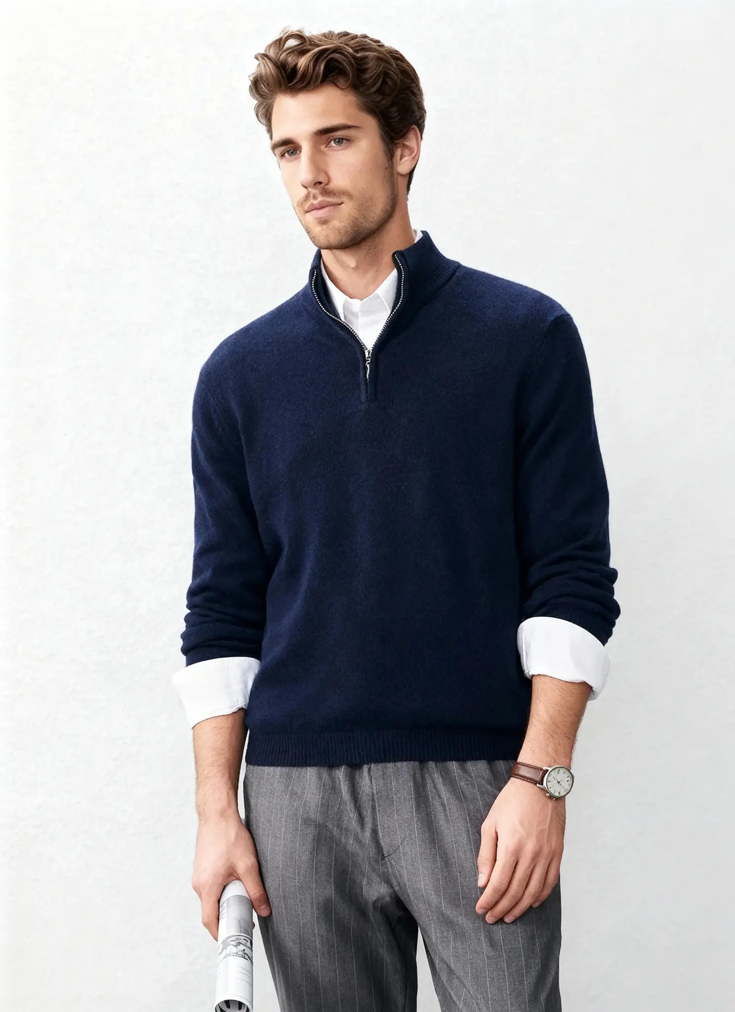Audingull Men’s Premium 100% Cashmere Half-Zip Mock Neck Sweater