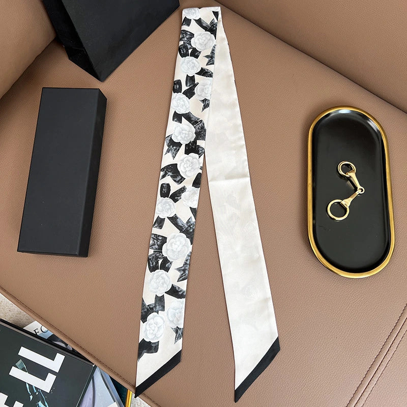 Audingull 100% Silk Skinny Scarf for Women Hair Neck or Bag