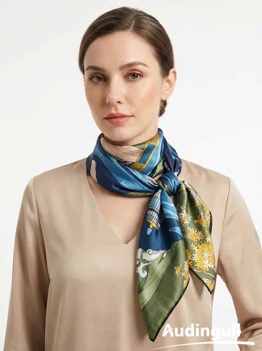 Audingull Women's Square 100% Silk Scarf Lightweight and Comfortable