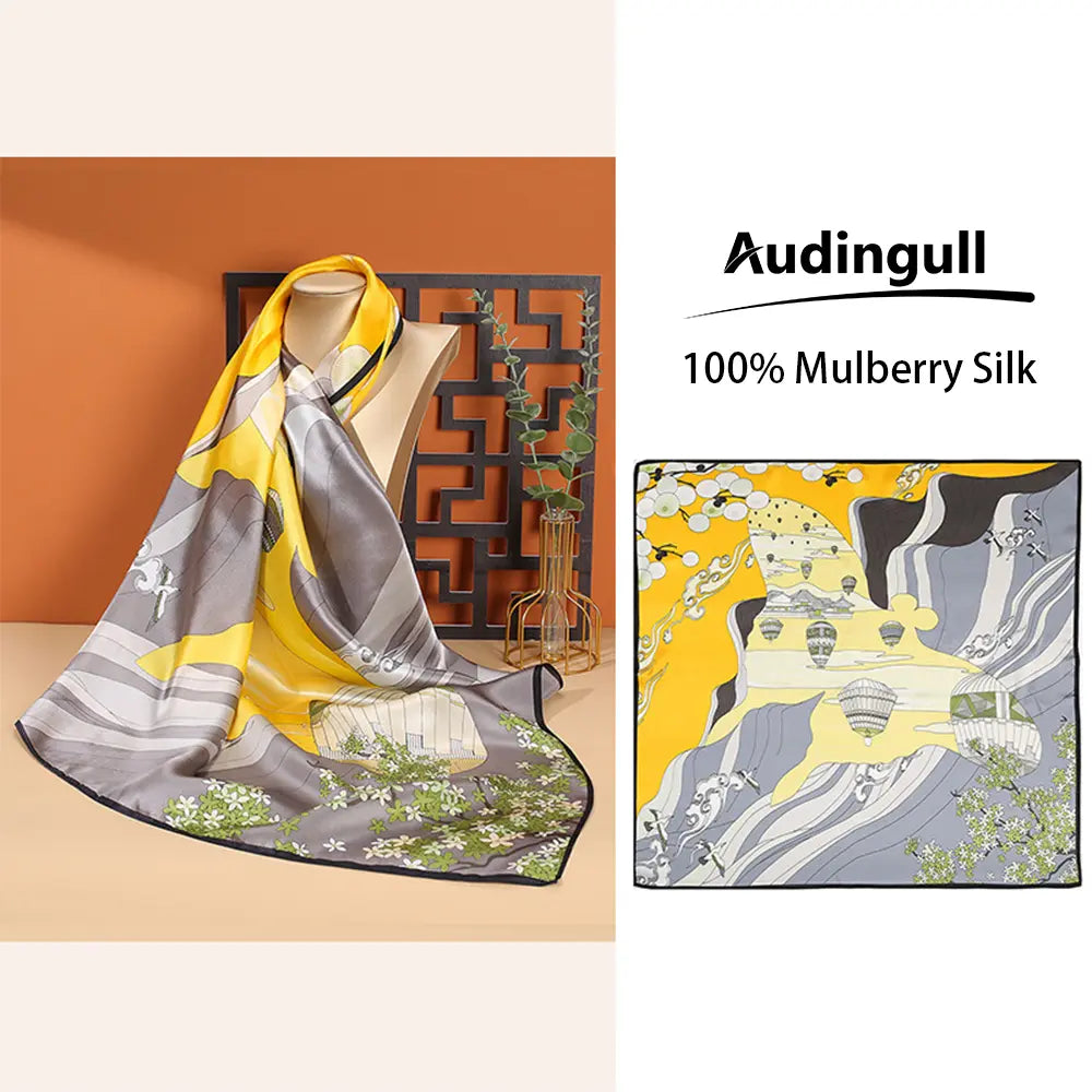 Audingull Women's Square 100% Silk Scarf Lightweight and Comfortable