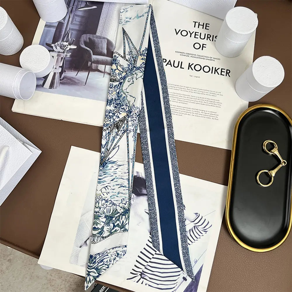 Audingull 100% Silk Skinny Long Scarf