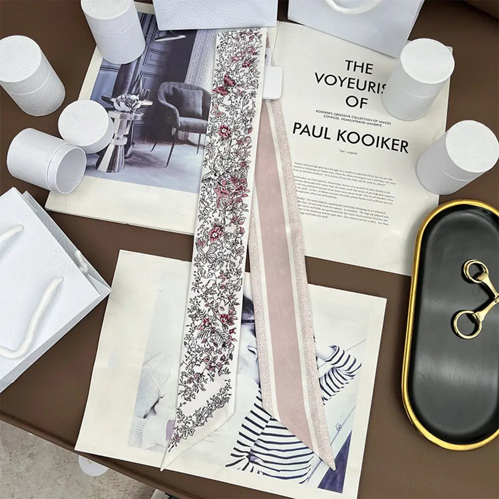 Audingull 100% Silk Skinny Long Scarf