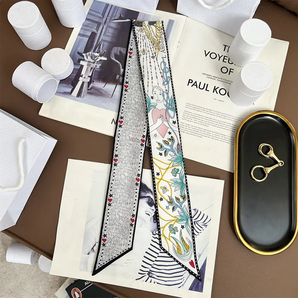 Audingull 100% Silk Skinny Long Scarf