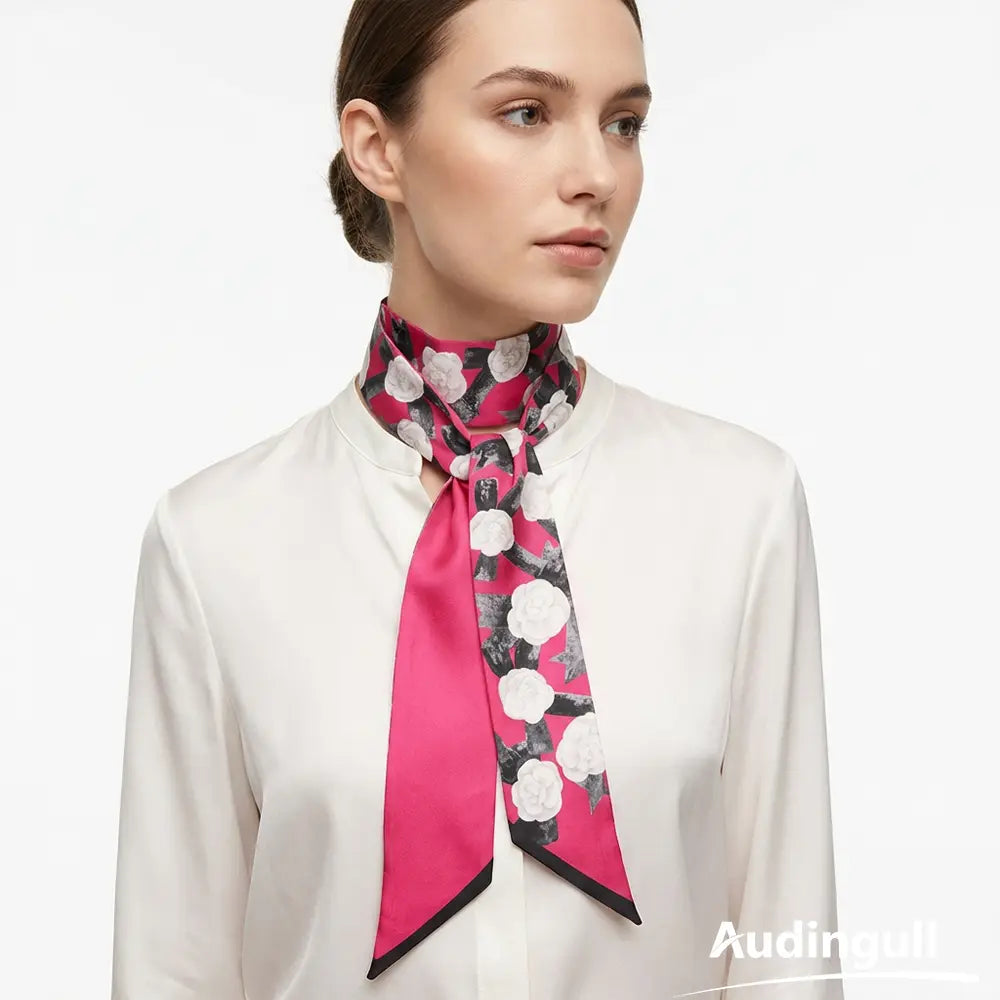 Audingull Women's Fashion 100% Silk Skinny Scarf Hair Scarf