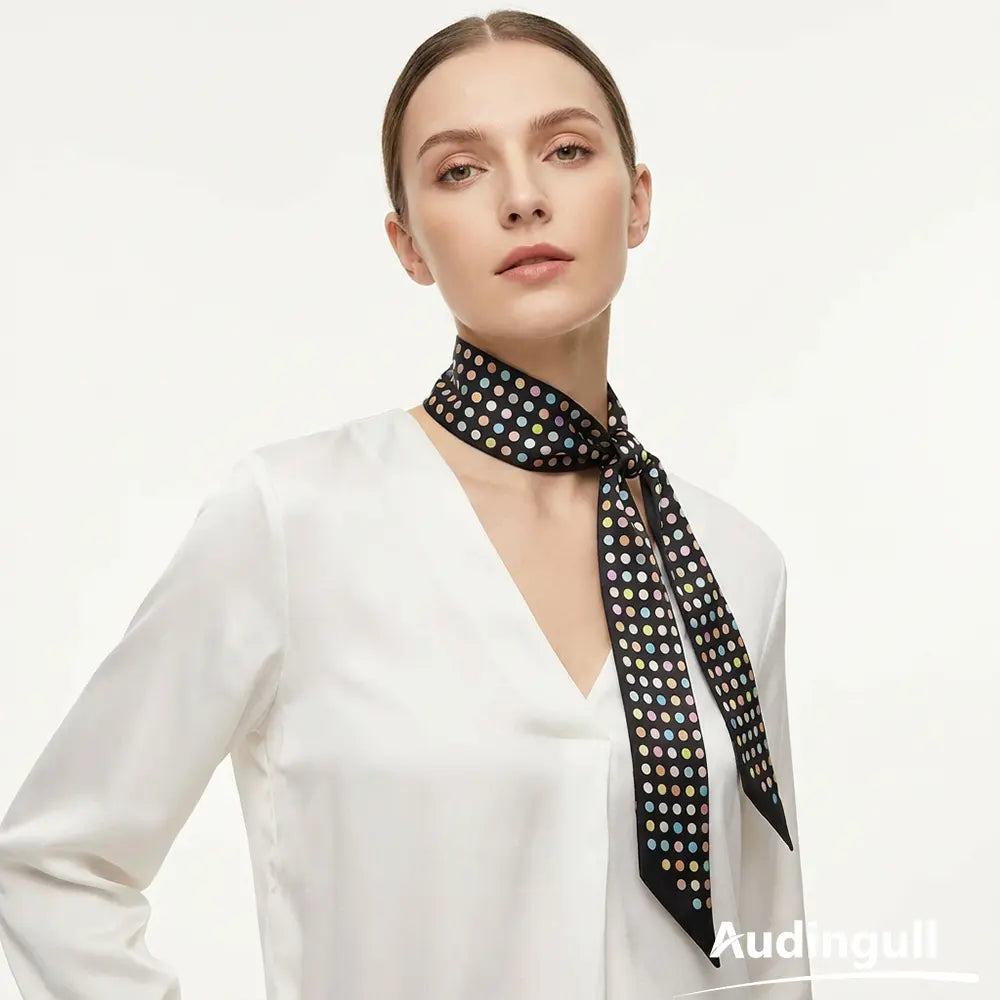 Audingull Breathable 100% Silk Skinny Scarf Hair Ribbon
