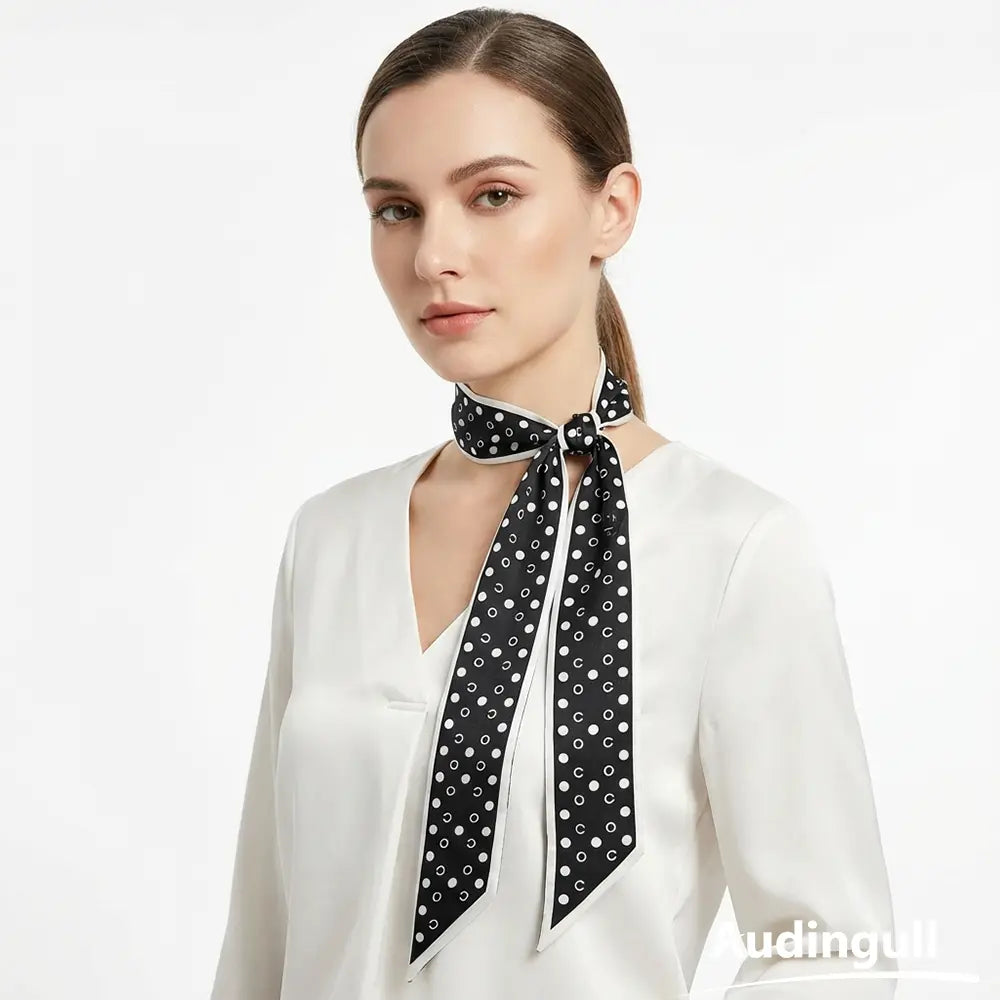 Audingull Breathable 100% Silk Skinny Scarf Hair Ribbon