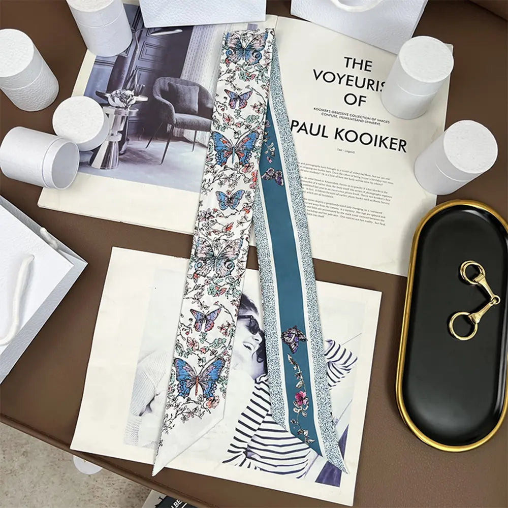 Audingull 100% Silk Skinny Long Scarf