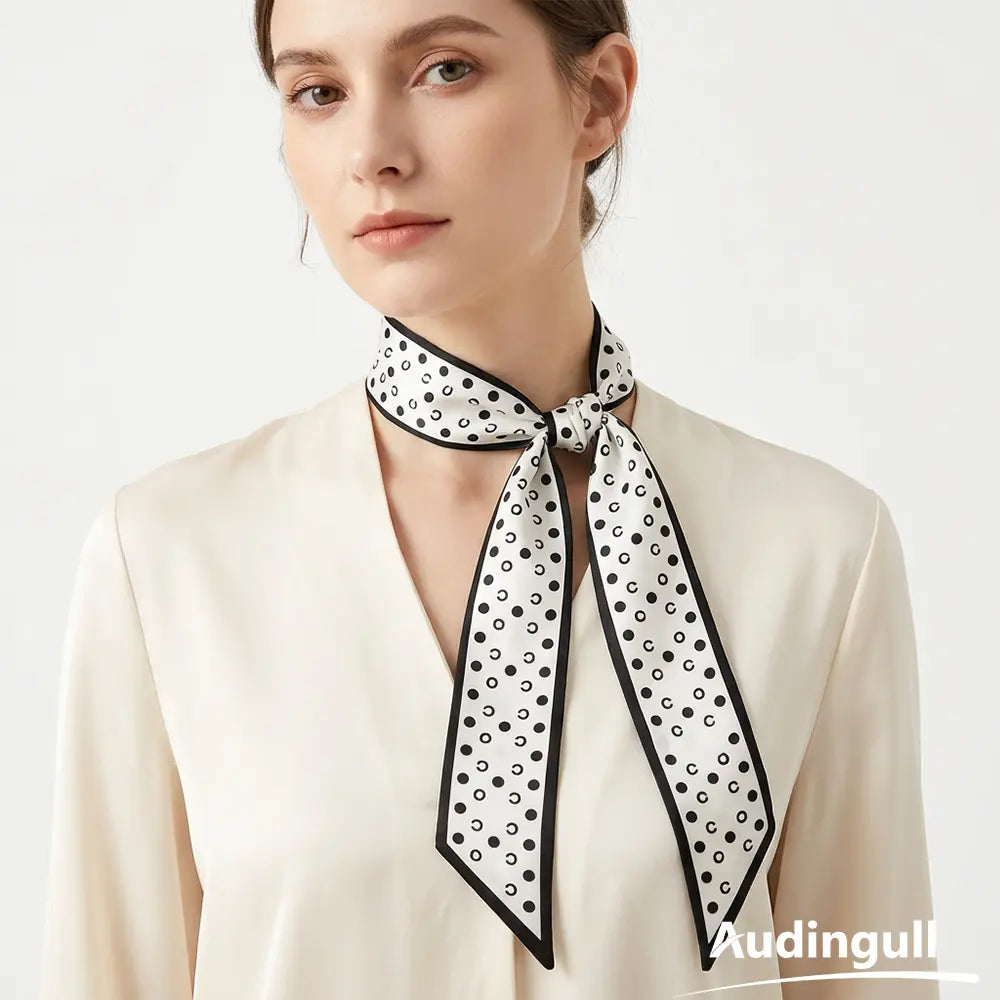 Audingull Breathable 100% Silk Skinny Scarf Hair Ribbon