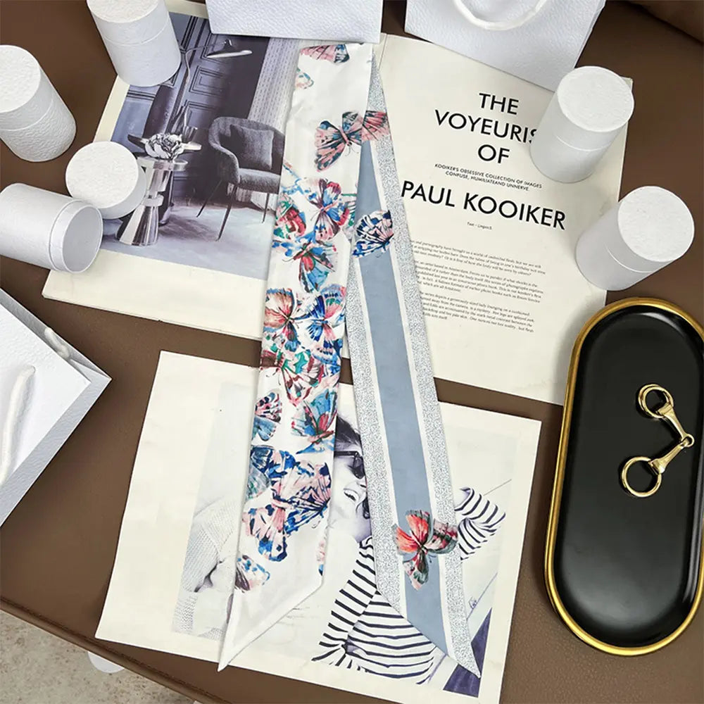 Audingull 100% Silk Skinny Long Scarf