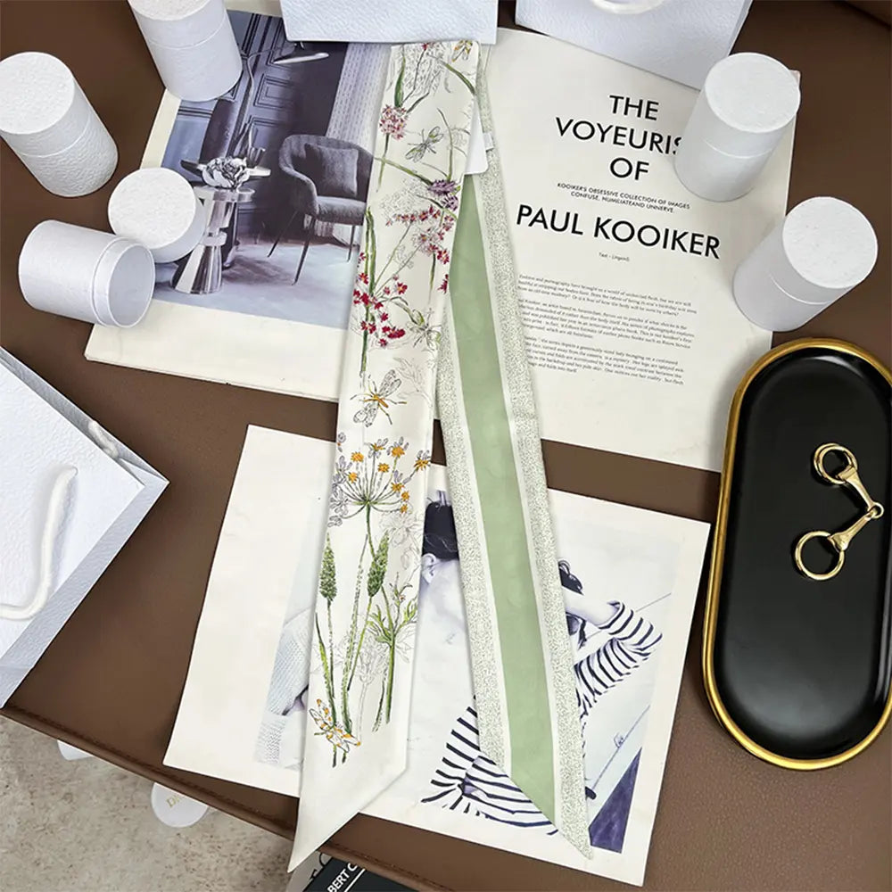 Audingull 100% Silk Skinny Long Scarf