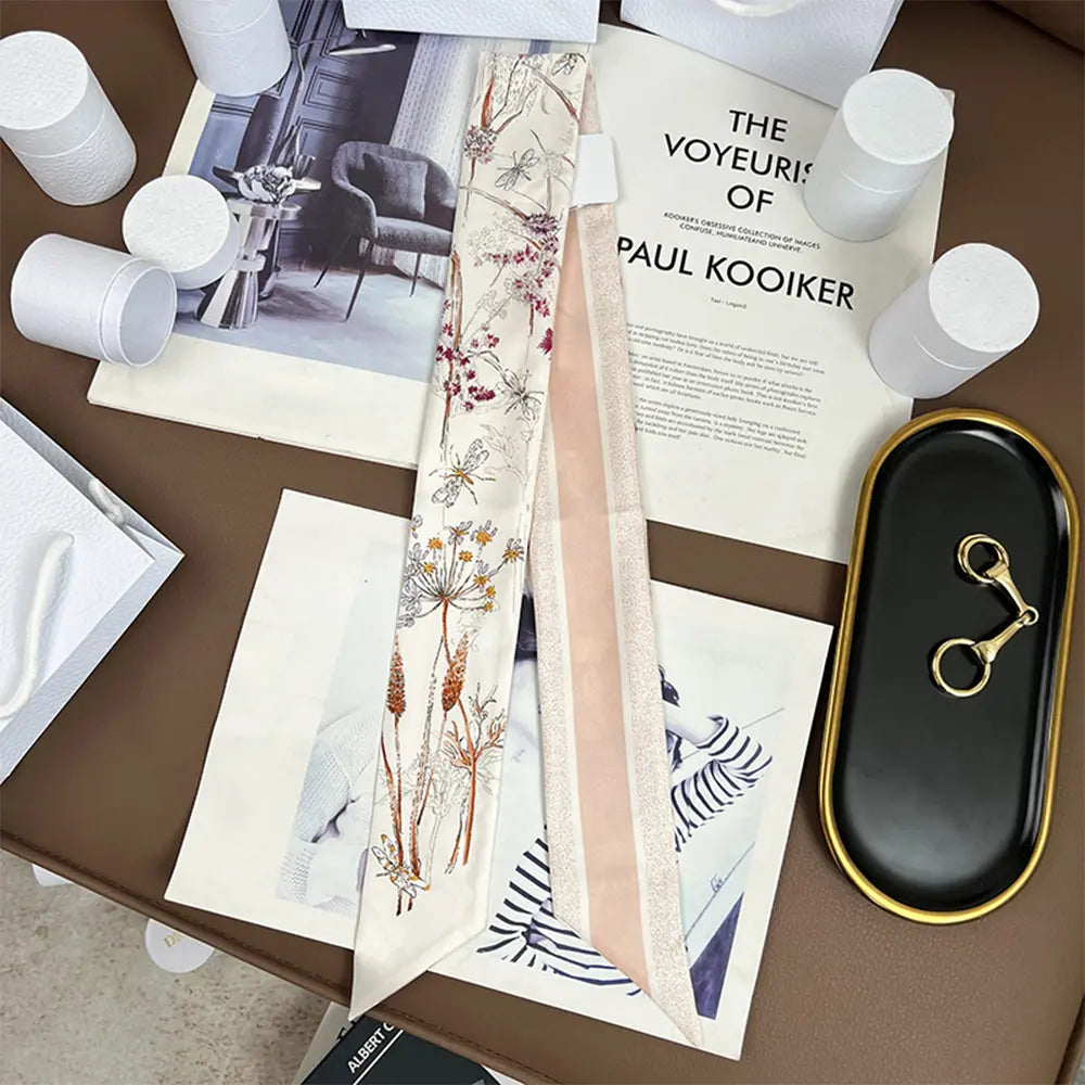 Audingull 100% Silk Skinny Long Scarf