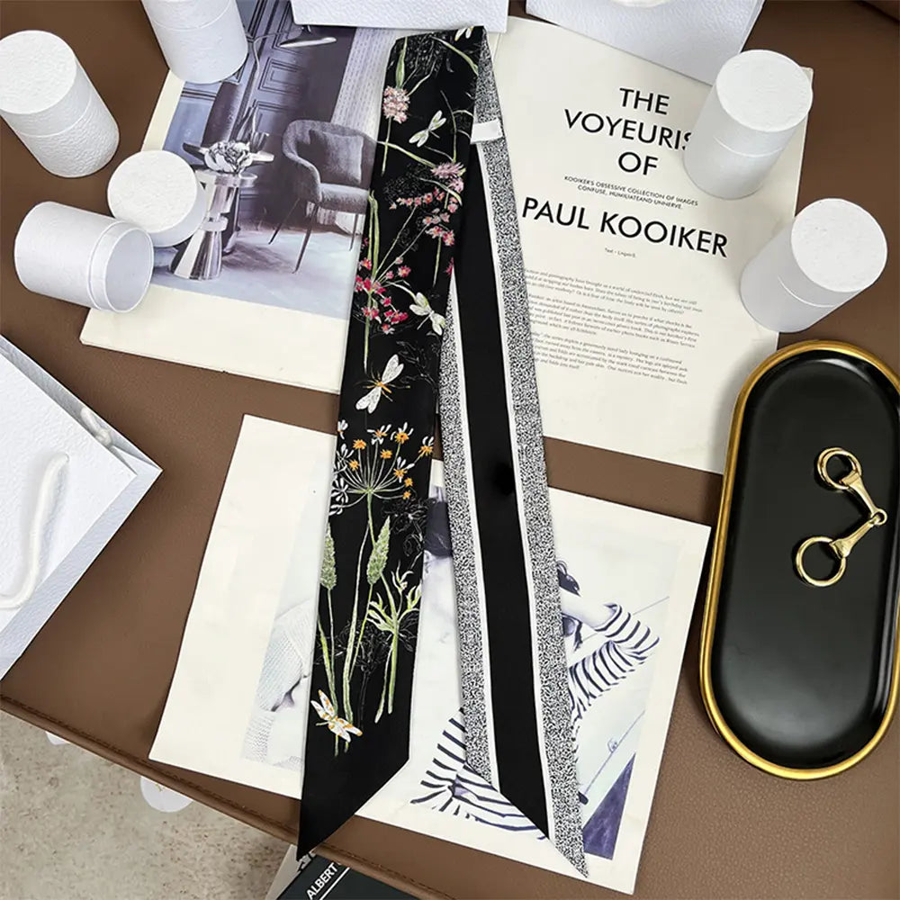 Audingull 100% Silk Skinny Long Scarf