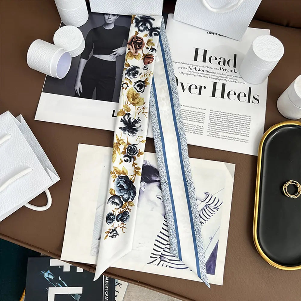 Audingull 100% Silk Skinny Long Scarf