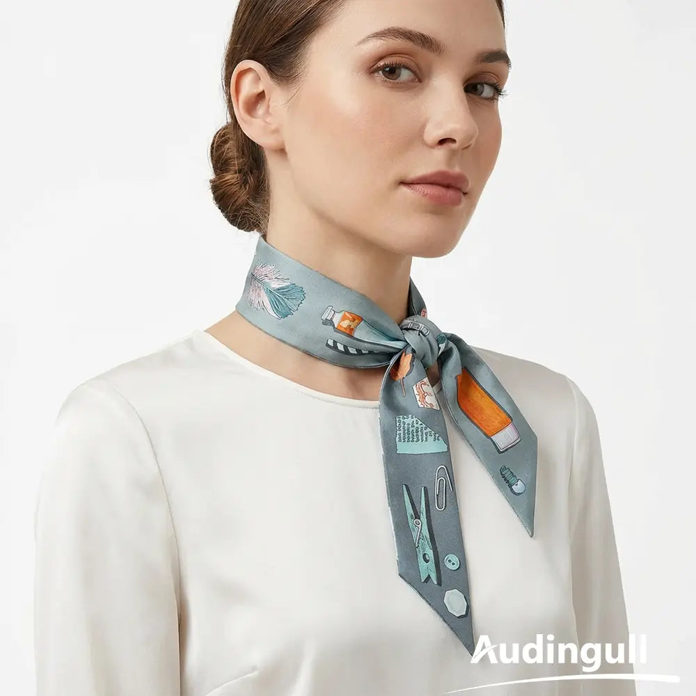 Audingull Women's Fashion Hair Scarf 100% Silk Skinny Scarf