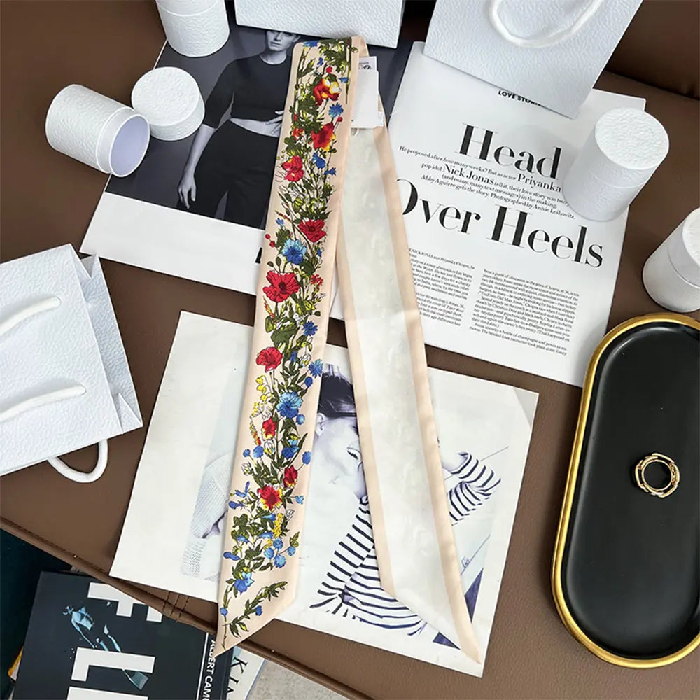 Audingull 100% Silk Skinny Long Scarf